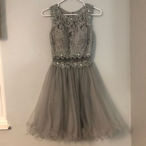 Grey Lace Tulle Homecoming/Party Dress